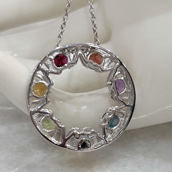 MOM Multigemstone 14K YG Sterling Silver Eternity Pendant Necklace - Picture 8 of 13